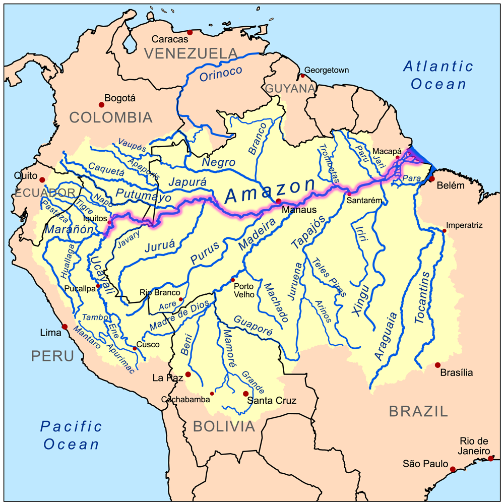 Karte des Amazonas Flussgebiets